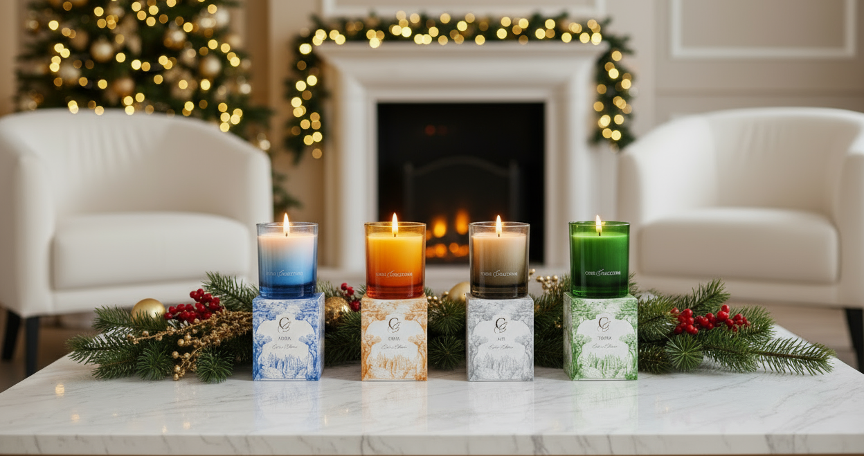 Velas CEREI COLLECTION en salón navideño con vela verde